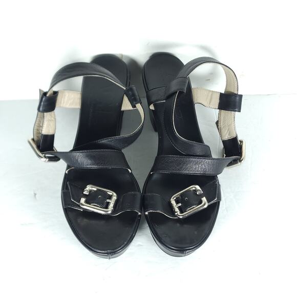 AGL Women’s US 9-9,5 EU40 Black Leather Cross STrap Chunky Platform Sandals - Picture 4 of 16